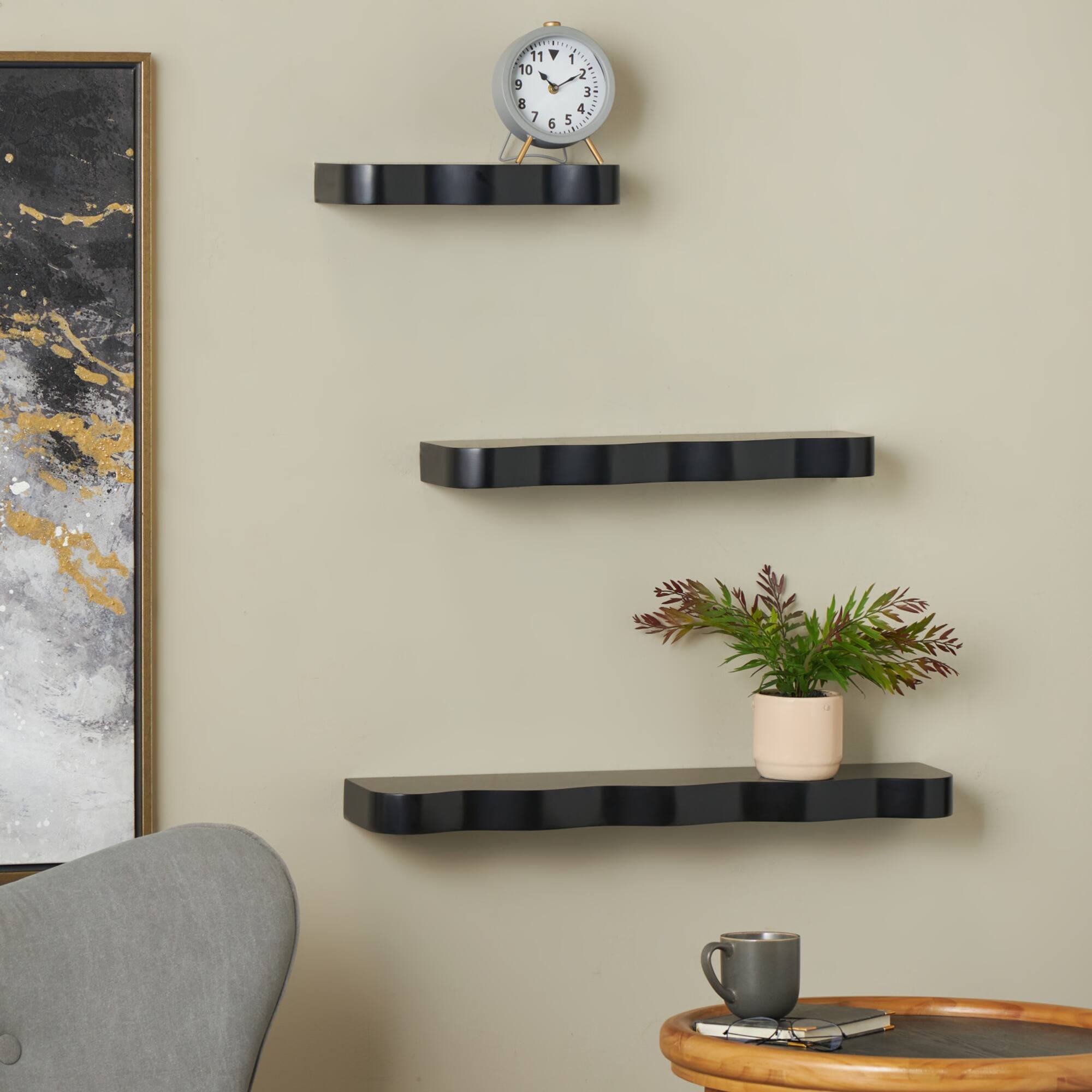 Black Wood Handmade Wall Shelf Set